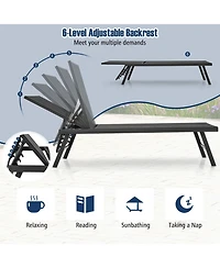 Gymax 3pcs Patio Chaise Lounge Set Aluminum Recliner Chair Table Outdoor