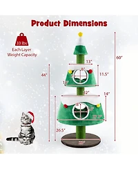 Gymax Christmas Cat Tree for Indoor Cats w/ 2 Condos Sisal Scratching Posts Spring Toy
