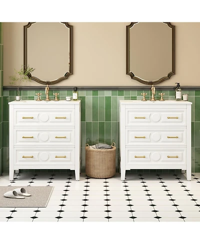 Lovmor 60inch Bathroom Vanity Set with Ceramic Sink Separate Free Standing Single Vanity Set with 3 Drawers Solid Wood Frame Bathroom Storage Cabinet