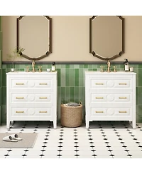 Lovmor 60inch Bathroom Vanity Set with Ceramic Sink Separate Free Standing Single Vanity Set with 3 Drawers Solid Wood Frame Bathroom Storage Cabinet