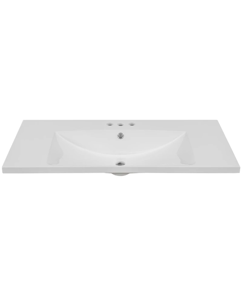 Single Bathroom Vanity Top with White Basin 3Faucet Holes Ceramic White