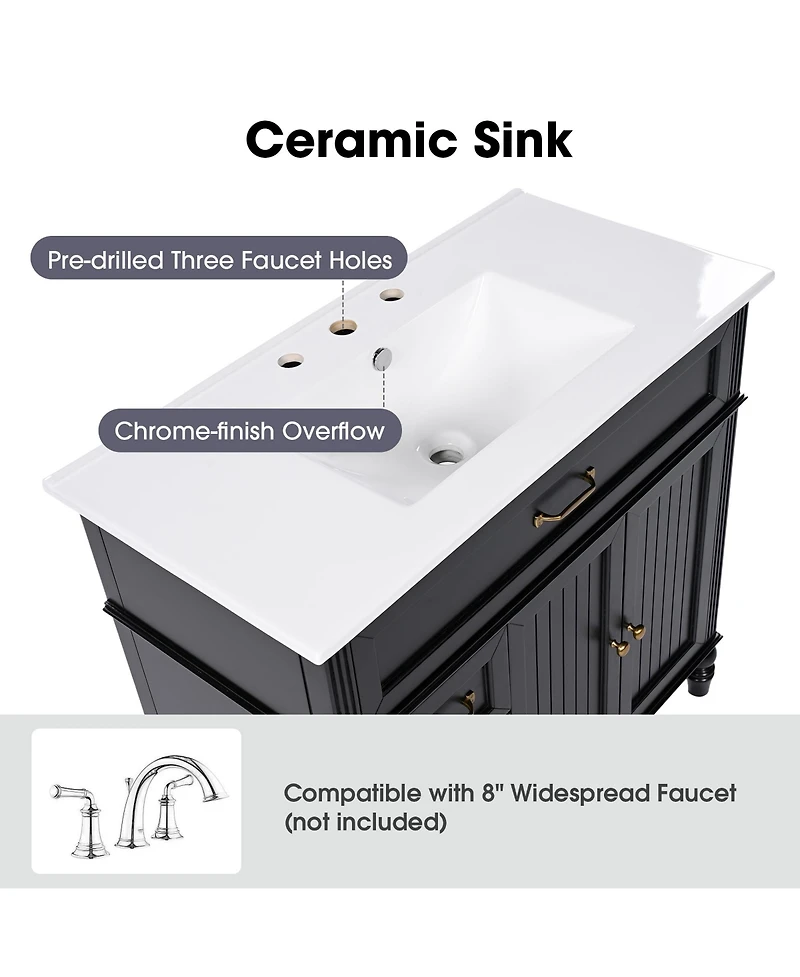 Bathroom Vanity with Sink Black Bathroom Cabinet with Drawers Solid Frame and Mdf Board One Package
