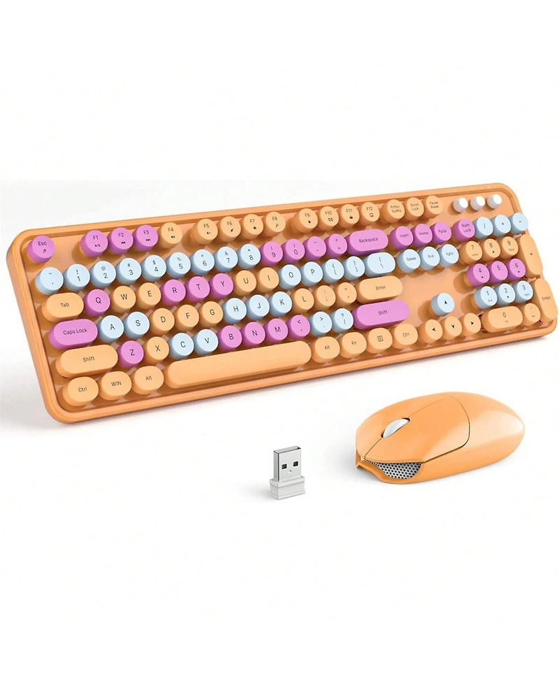 Wireless Keyboard And Mouse Combo 2.4GHz Retro Full-Size Keyboard