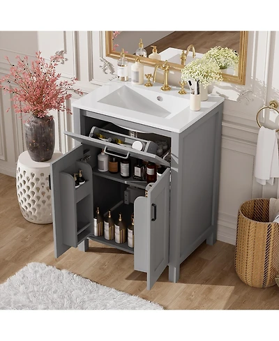 Bathroom Vanity Combo with Ceramic sink Luxurious SpaceSaving Vanity 2 Soft Close Doors