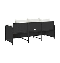 Garden Sofa Black Pe Rattan, Powder-Coated Steel 3-Seater