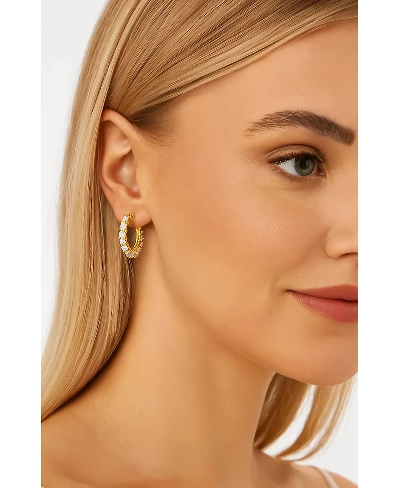 Hollywood Sensation Gold Huggie Hoop Earrings Embellished with Sparkling Cubic Zirconia