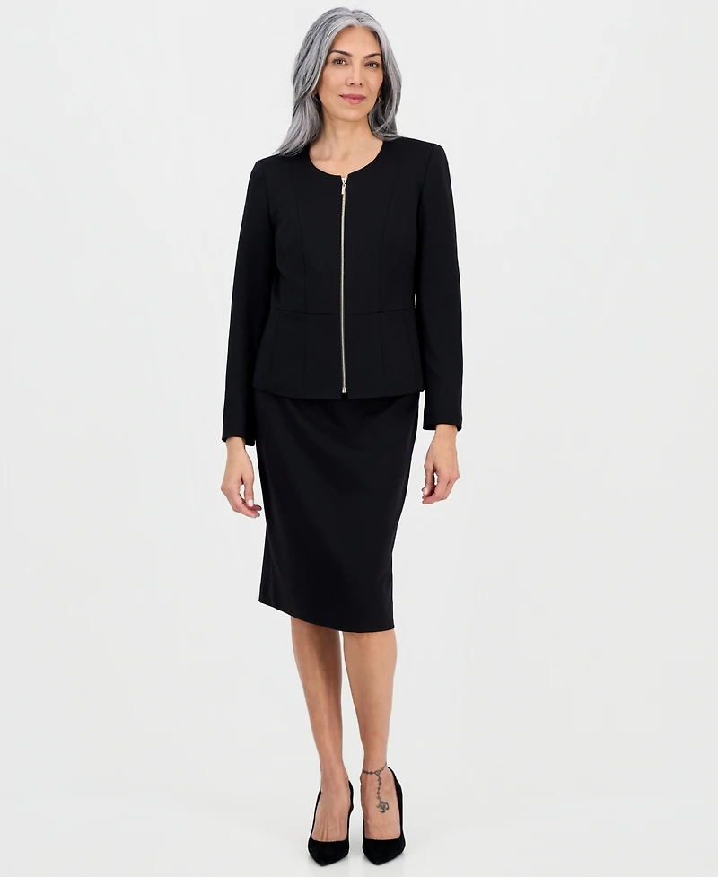 Le Suit Women's Collarless Zip-Front Skirt