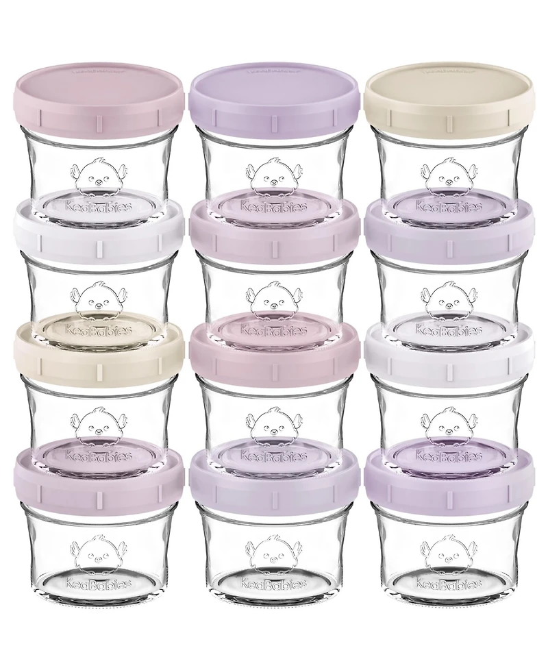 KeaBabies 12pk Prep Baby Food Storage Containers, 4 oz Leak-Proof, Bpa Free Glass Jars for Feeding