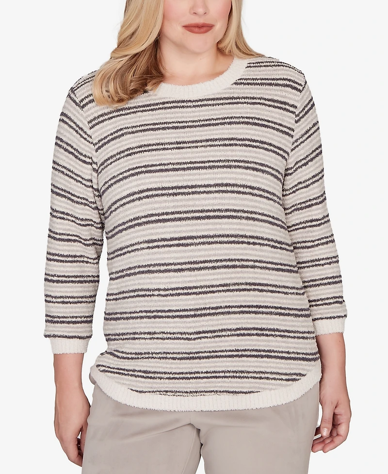 Alfred Dunner Petite Calm Luxe Eyelash Striped Knit Top