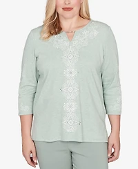 Alfred Dunner Petite Stockbridge Classic Fit Soft Embroidered Pattern Top