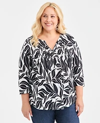Style & Co Plus Pintuck Split-Neck Top, Macy's Exclusive