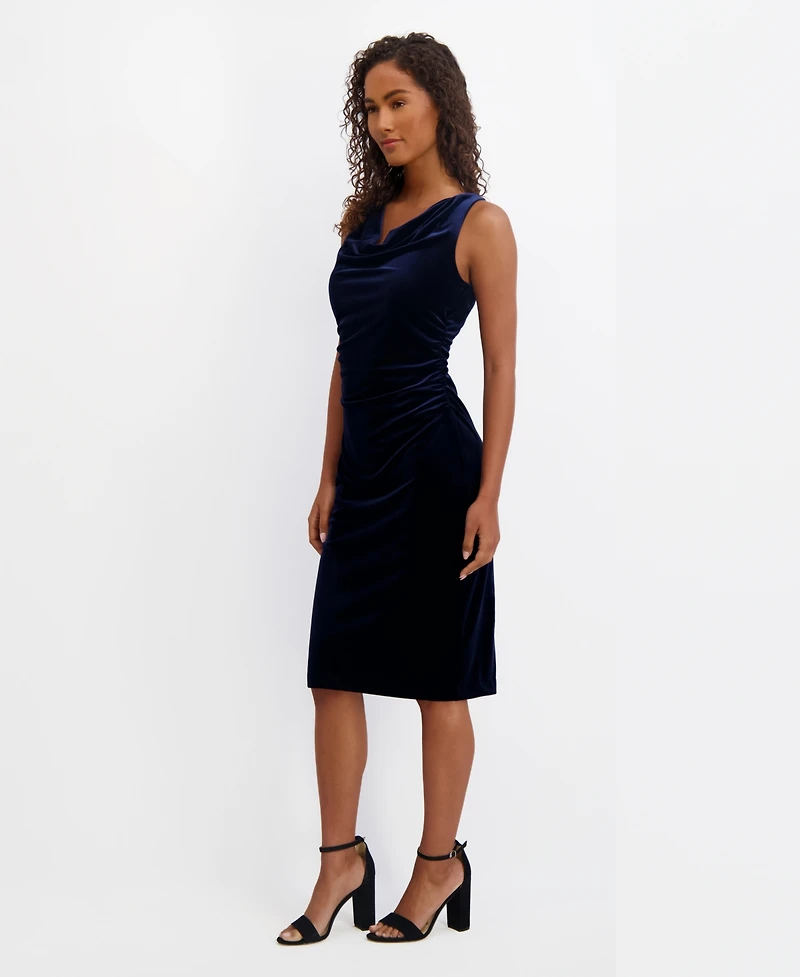 kensie Women's Cowlneck Sleeveless Velvet Dress