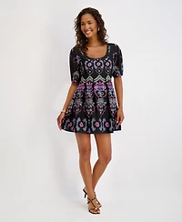 kensie Women's Scoop Neck Embroidered Woven Dress