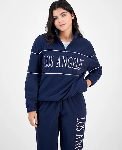 Rebellious One Juniors' Los Angeles Quarter-Zip Fleece Top