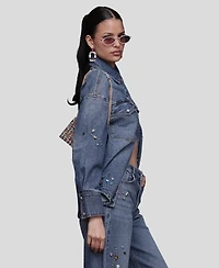 Avec Les Filles Women's Bejeweled Long Sleeves Oversized Shirt