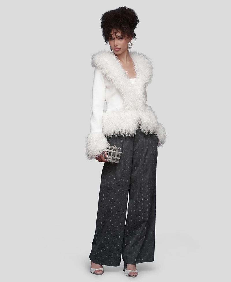Avec Les Filles Women's V-Neck Trimmed Cardigan Sweater