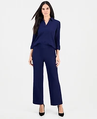 Ak Anne Klein Petite Ridge Knit 3/4-Sleeve Top