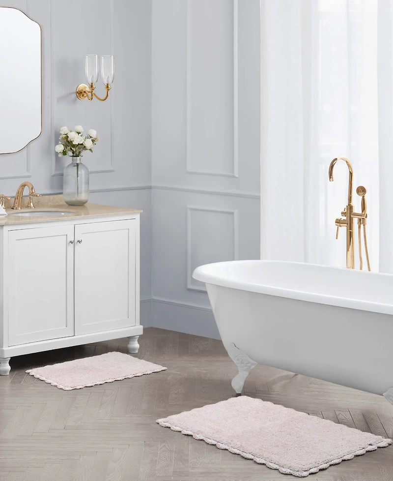 Laura Ashley Heathered Crochet Border Cotton Bath Rug Set