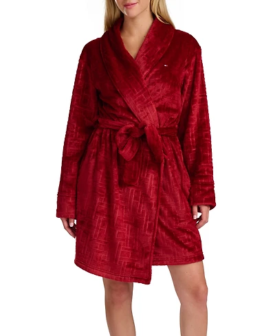 Tommy Hilfiger Women's Debossed Long Sleeves Plush Short Robe