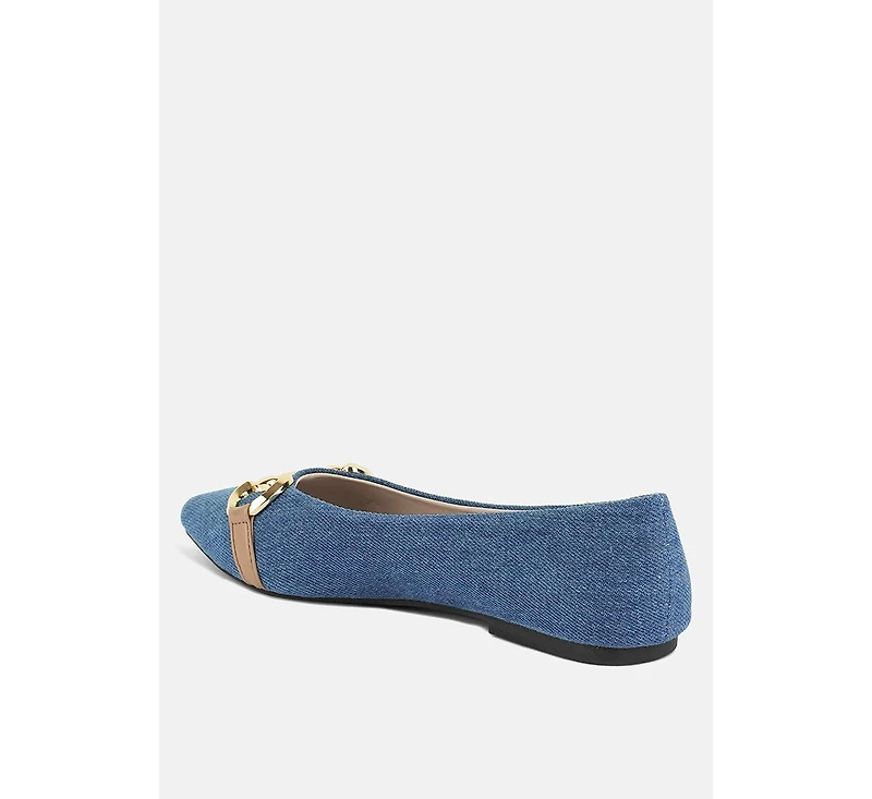 Cressida Denim Horsebit Detail Ballet Flats Women