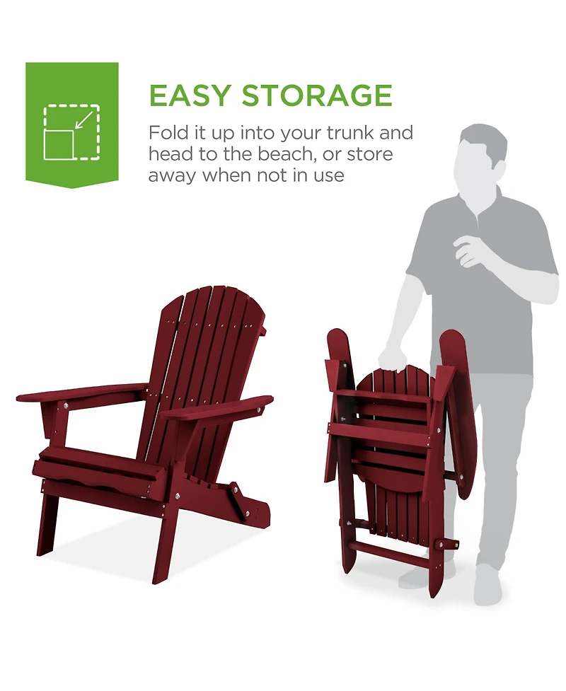 Best Choice Products Folding Adirondack Chair Outdoor, Wooden Accent Lounge Furniture w/ 350lb Capacity