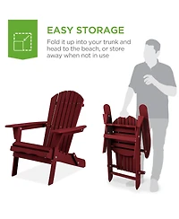 Best Choice Products Folding Adirondack Chair Outdoor, Wooden Accent Lounge Furniture w/ 350lb Capacity