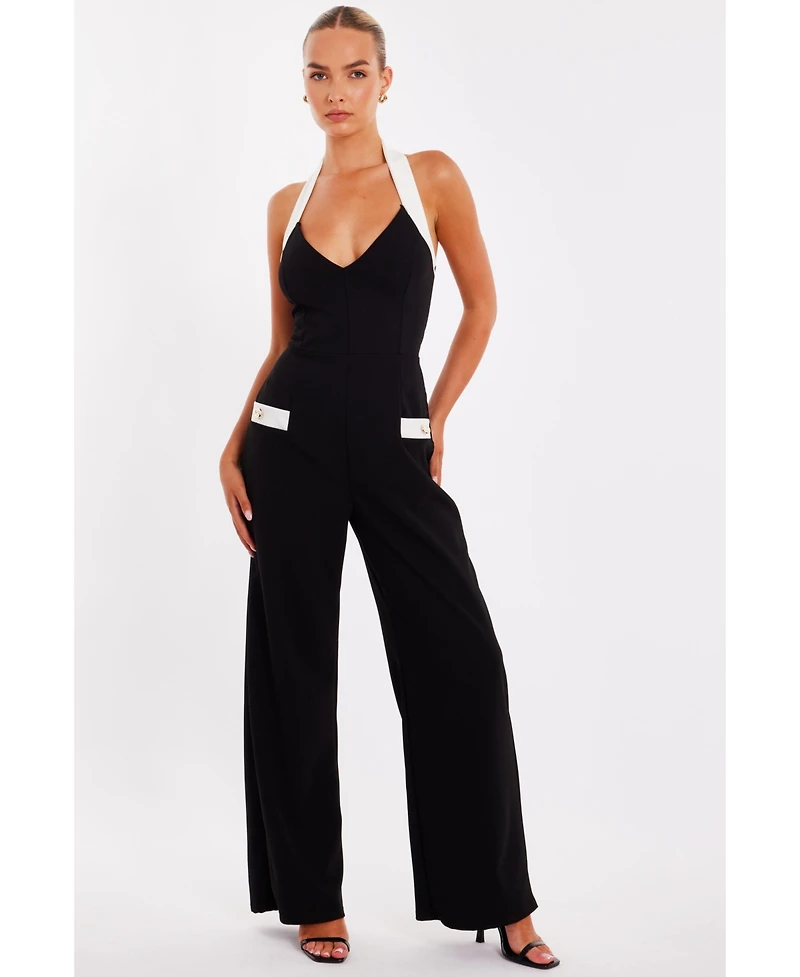 Quiz Women's Monochrome Halter Jumpsuit with Pocket Detail