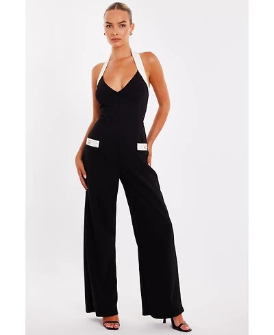 Quiz Women's Monochrome Halter Jumpsuit with Pocket Detail