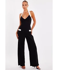 Quiz Women's Monochrome Halter Jumpsuit with Pocket Detail