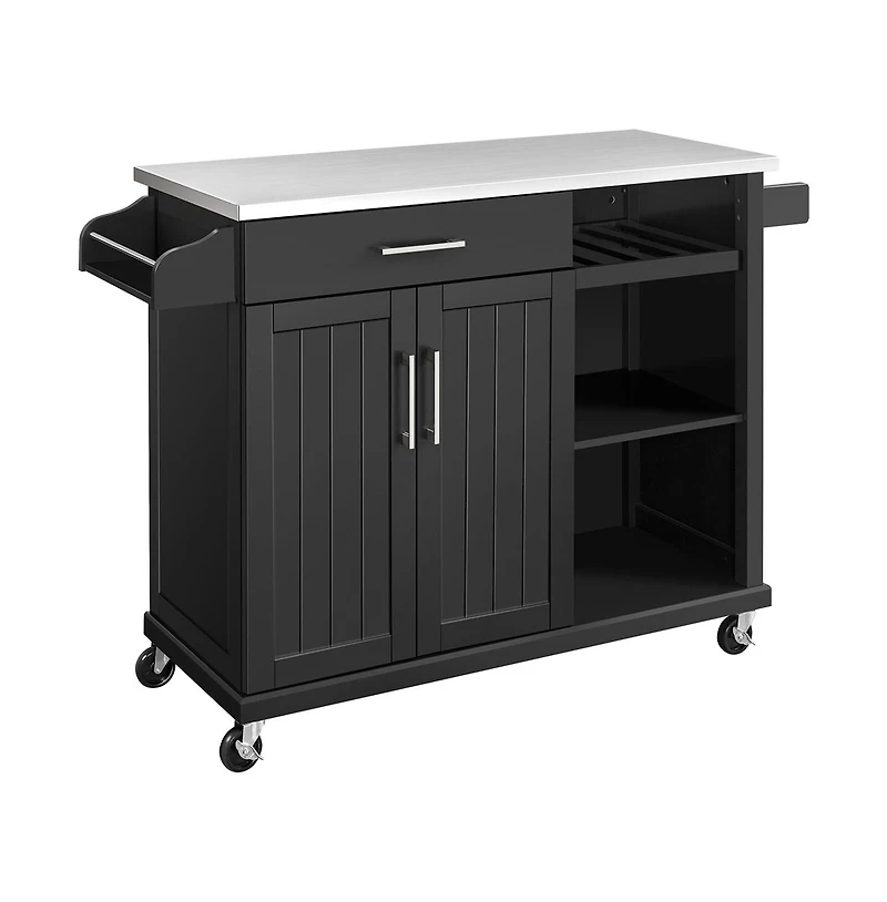 36” H Kitchen Island Cart with Stainless Steel Top and Storage White