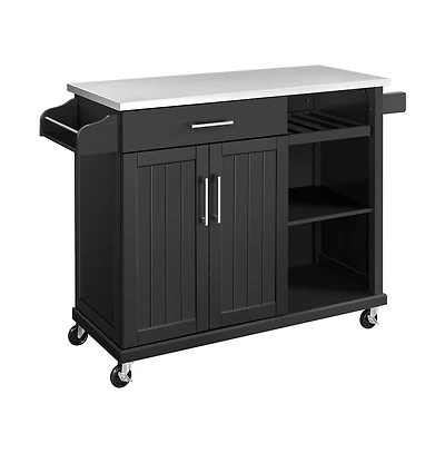 36” H Kitchen Island Cart with Stainless Steel Top and Storage White