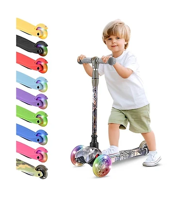 Lightweight and Adjustable Mini Kickboard Scooter with Led Light Wheel for Kids (Real Tree)