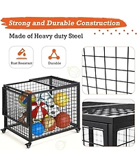 Aecojoy Ball Cart Storage, Rolling Basketball Bin with Wheels for Garage, School, Gym, Sports Equipment and Toy Organizer