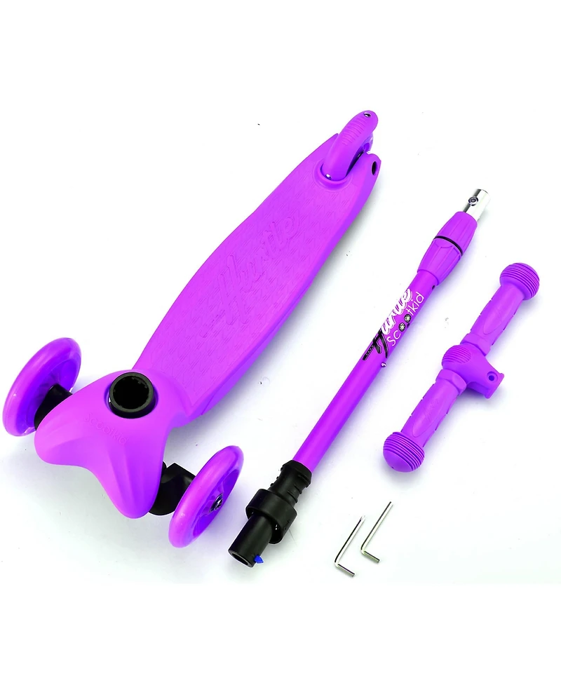 Lightweight and Adjustable Mini Kickboard Scooter with Led Light Wheel for Kids (Purple)