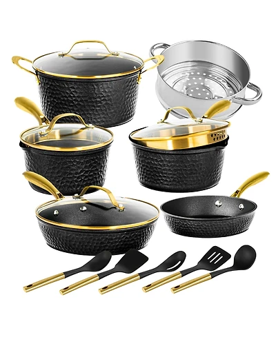Charleston Collection 15-Piece Hammered Ceramic Coating Nonstick Cookware Set