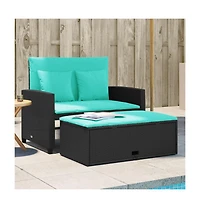 Patio Sofa Black Pe Rattan 2-Seater