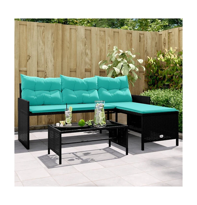 Garden Sofa Black sofa with blue cushions