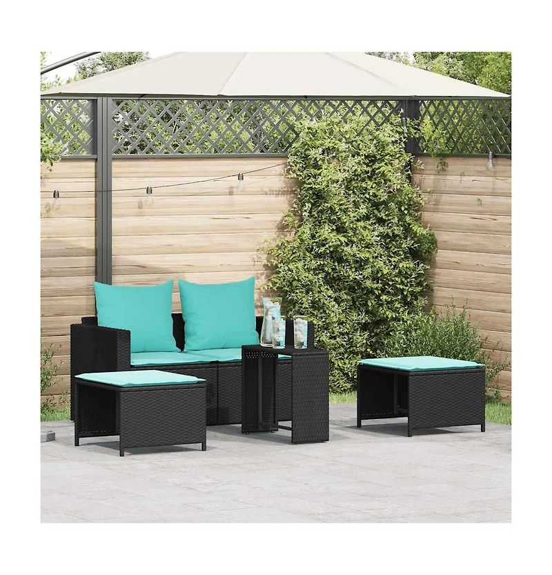 5 Piece Patio Sofa Set with Cushions Stackable Poly Rattan