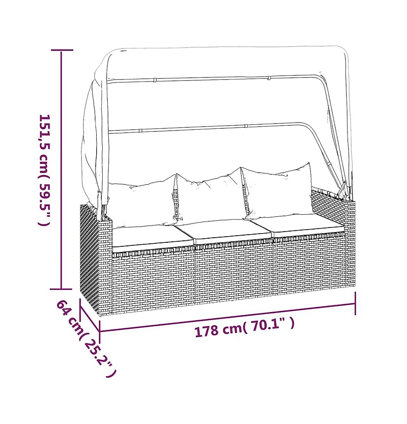 3-seater Garden Sofa Black Pe rattan, powder-coated steel Large