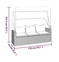 3-seater Garden Sofa Black Pe rattan, powder-coated steel Large