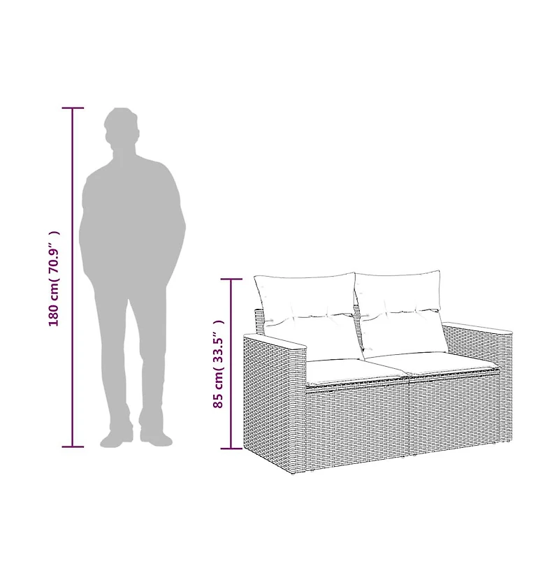 Garden Sofa Grey Poly Rattan, Powder-coated steel, Solid Acacia wood