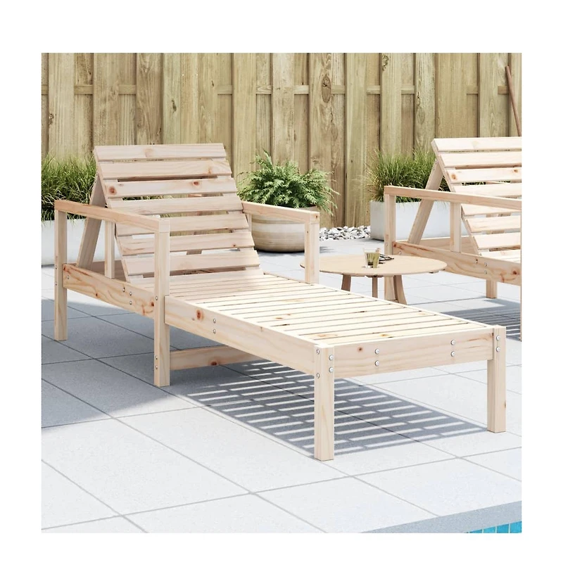Sun Lounger Natural Pine Solid Pine Wood Standard