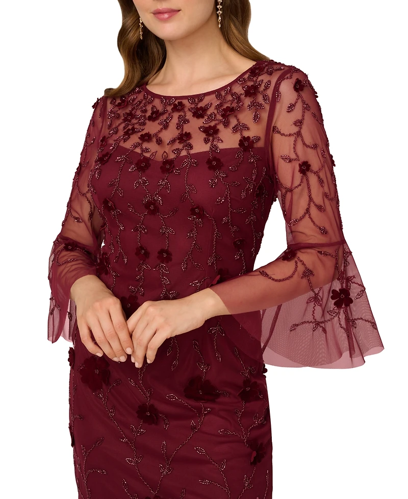 Adrianna Papell Women's Beaded Velvet Boat Neck Sheath Dress