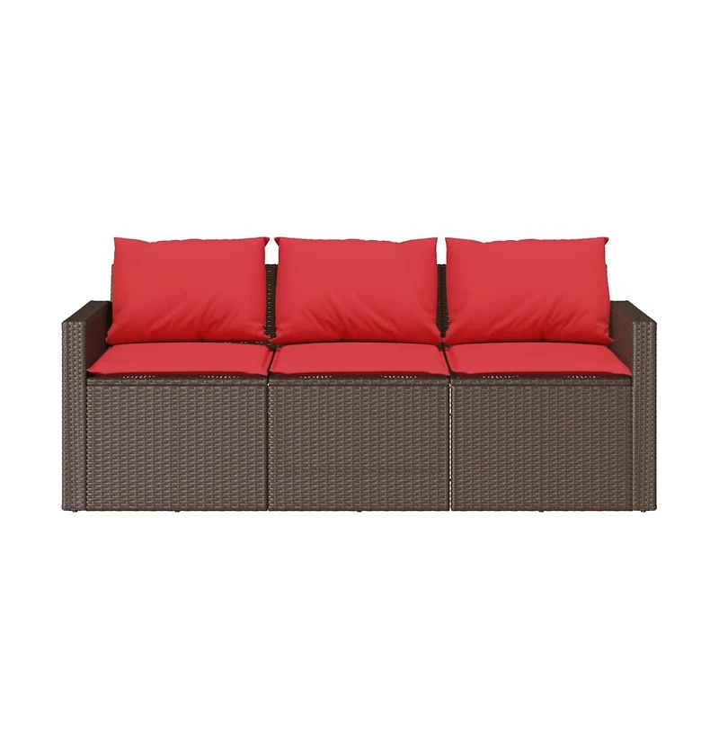 vidaXL Garden Sofa Brown Pe rattan 3-Seater Removable Covers