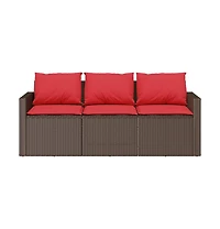 vidaXL Garden Sofa Brown Pe rattan 3-Seater Removable Covers