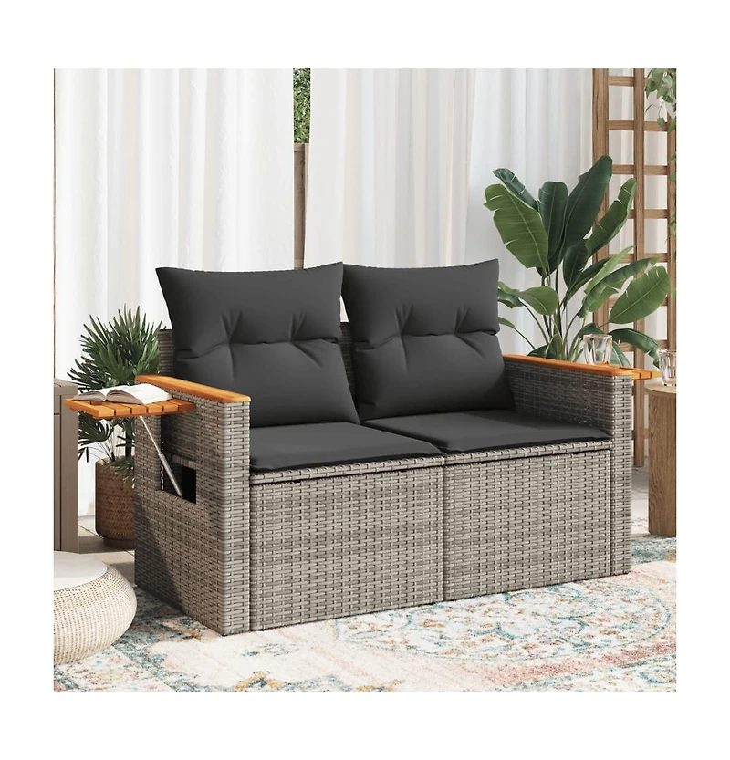 vidaXL Garden Sofa Gray Pe rattan, Powder-coated steel, Solid acacia wood
