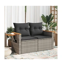 vidaXL Garden Sofa Gray Pe rattan, Powder-coated steel, Solid acacia wood