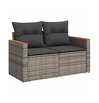 vidaXL Garden Sofa Grey Pe Rattan, Powder-Coated Steel, Solid Acacia Wood