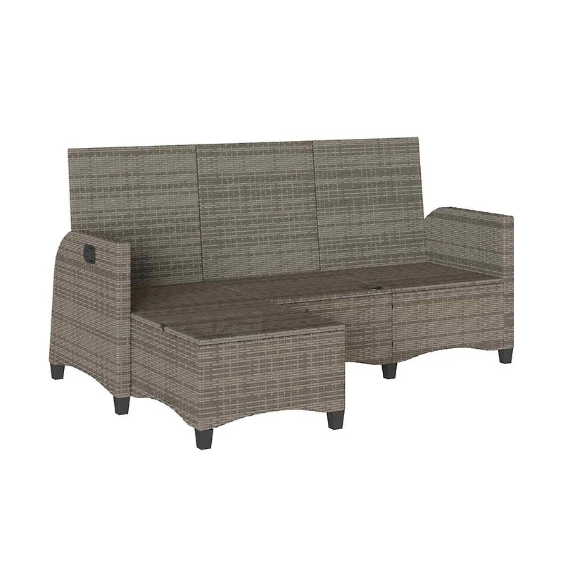 vidaXL Reclining Garden Sofa Gray Poly Rattan 3-Seater