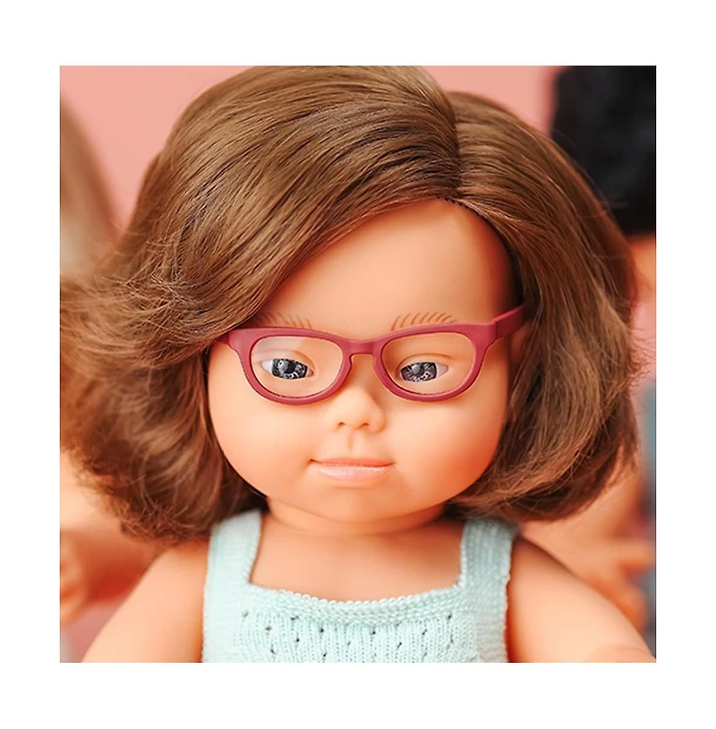 Miniland My Friends and Me Collection Brunette Baby Girl Doll with Down Syndrome and Glasses- 15"